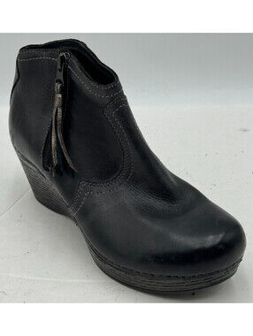 Dansko Veronica Women's Boots Size 7.5-8 Black Side Zip Ankle Wedge Boots